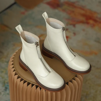 Moterų originali leathere priekiniai zip butai rudens batai, suapvalinti tne atsitiktinis patogiai trumpas bateliai punk aukščiausios kokybės batai