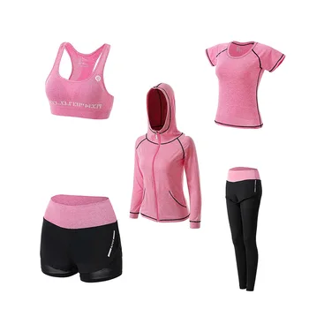 Moterų sportinės Jogos Rinkinį moterims, joga 5 dalių komplektas lauko Bėgimo sporto quick dry sportiniai kostiumai fitneso kostiumas
