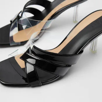 Moterų Šlepetės ir Sandalai Aukšto kulno Romos Sandalai Lakinės odos +pvc Skaidres Moterys, prekės ženklo batai 2020 Naujas Vasaros