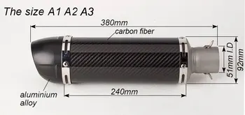 Motociklo modifikuoti išmetimo vamzdžio 51mm universalus anglies pluošto išmetamųjų FZ1 MT09 Z1000 SV650 galima naudoti kairės ir dešinės pusės