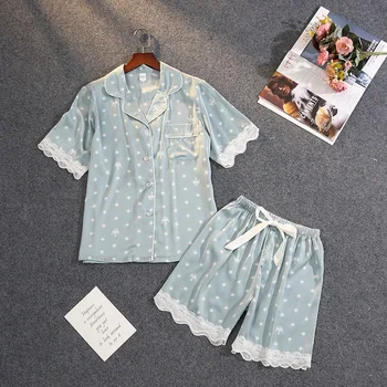 Namų Drabužiai Moterims Vasaros Pijama Moterų Šilko Pižama Moterų Sexy Nėrinių Sleepwear Nustatyti Pigiama Donna Homewear Pyjama Femme