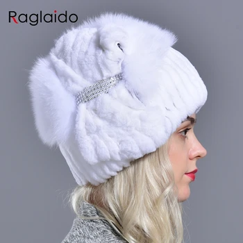 Natūralaus triušio kailio kepurę žiemą šilta, skrybėlės moterims storio deimanto madingas stilingas merginos lauko skrybėlę aksesuaras baltos sniego kepurės