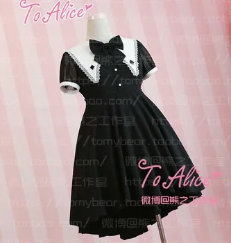 Naujas Dizainas Mielas Mergaičių kastuvu Magas Kietas Irregulare Apačia Juoda Suknelė Vasaros trumpomis Rankovėmis Diamond Siuvinėjimo Lolita Dress