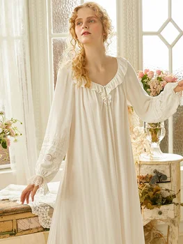Naujas Vintage White /Pink Viskozė Moterų Ilgai Nightgowns Prarasti Plius naktiniai drabužiai Elegantiškas Rudenį, Pavasarį Patogiai Ilgą Naktį Suknelė