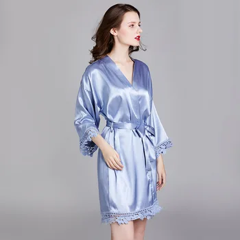 Nėriniai Siuvinėjimo Sleepwear Trumpas Lady Ilgomis Rankovėmis Chalatas Kimono Suknelė Pižamą Drabužiai, Naktiniai Drabužiai Intymus Apatinis Trikotažas Homewear