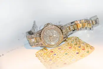 Prabanga Moterų Kalnų Krištolas Rankiniai Laikrodžiai Auksas, Sidabras Elegantiškas Laikrodis Ponios Kvarciniai Laikrodžiai Valentino Dovana