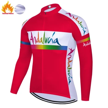 Pro komandos ANDALŪZIJOS mallot ciclismo komanda Žiemą Šilumos Vilnos šiltas dviračių džersis kvėpuojantis ilgomis rankovėmis dviračių marškinėliai