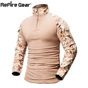 ReFire Pavarų Kamufliažas Taktinis marškinėliai Vyrams, ilgomis Rankovėmis Kareiviai Mūšio Armijos T-Shirt Karinės USMC Specialiųjų Pajėgų Dažasvydis Marškinėliai