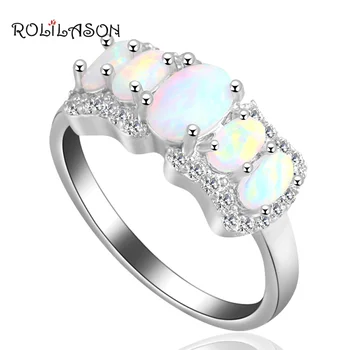 ROLILASON Prekės Dizaineris! Baltos spalvos Ugnies Opalas sidabro sidabrą, Žiedus, Didmeninės ir Mažmeninės prekybos Žiedas JAV Dydis #6#7#7.5#8.5* Papuošalai *OR622