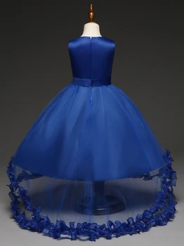 Royal Blue Flower Girl Ilga Suknelė 2020 Metų Vasaros Aukso Žiedų Diržo Tiulio China Vaikas Vestuvės Dress Raukiniai Vestido Drabužiai