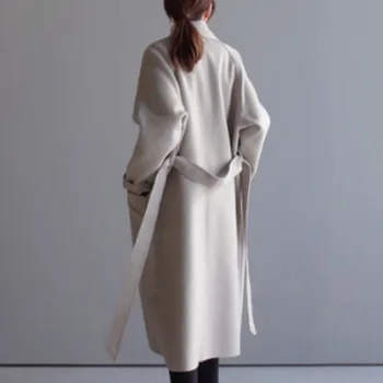 Rudens Ir Žiemos Plonas Ilgas Kailis Moterų 2020 M. Atsitiktinis Dvigubo Breasted Vilnonis Paltas Moteriška Korėjos Elegantiškas Office Lady Overisze Outwear