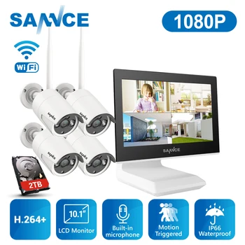 SANNCE 2MP, 1080P VAIZDO stebėjimo Sistema 4CH HD Wireless NVR Rinkinys su 10.1