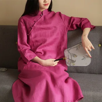 SCUWLINEN 2020 m. Pavasario Vasaros Suknelė Vintage Stiliaus Kinijos Stovėti Apykaklės Trys Ketvirtį Ilgą Pagerėjo Cheongsam S508