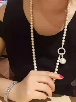 SINZRY išskirtinį juvelyrikos AAA kubinis cirkonis imituojamas perlų pakabukas ilgas megztinis karoliai korėjiečių Šalis papuošalai aksesuaras