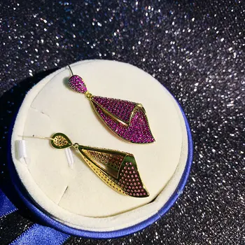 SINZRY prabanga fushia kubinis cirkonis geometrijos žiedlapis lašas auskarai kūrybinių mados auskarai moterims