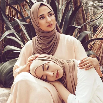 Soild spalvos medvilnės šalikas hijab musulmonų moterims ruožas jersey skarelė moterų galvos wrap šalikai turbaną foulard femme musulman