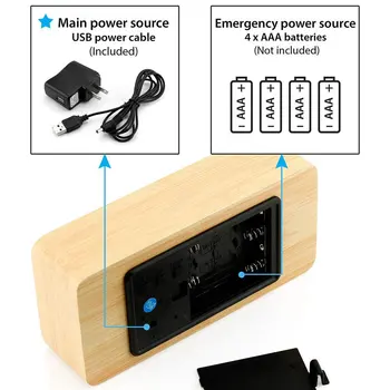 Stilingas Daugiafunkcis LED Laikrodis-Žadintuvas Kūrybos Medinė USB Maitinimo Skaitmeninis Laikrodis-Žadintuvas Su Balso Kontrolė