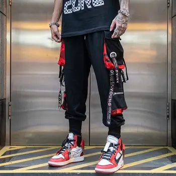 Streetwear Vyrai Gatvės Stiliaus Mados Kelnės Naujausias Juostelės Juodos Haremo Kelnės Juostelės Hip-Hop Vyrų Atsitiktinis Sweatpants Poilsiu Kelnės