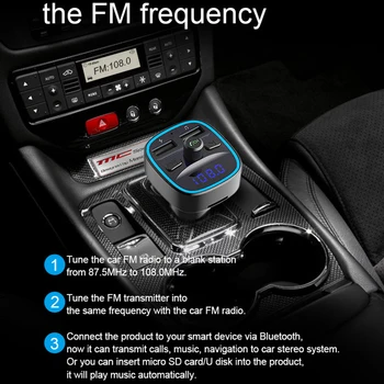 T25 Automobilių FM Siųstuvas, Automobilinis Įkroviklis, Bluetooth, MP3 Grotuvas Pažangios Balso Navigacija, 12-24 V Sandėlyje