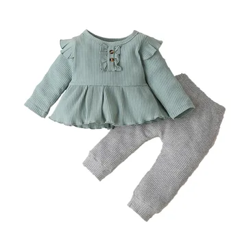 Vaikų kombinezonas baby girl ilgomis rankovėmis vientisos spalvos duobę, viršuje + kietosios spalvos kelnės kostiumas rudens ir žiemos одежда для новорождëных 6*