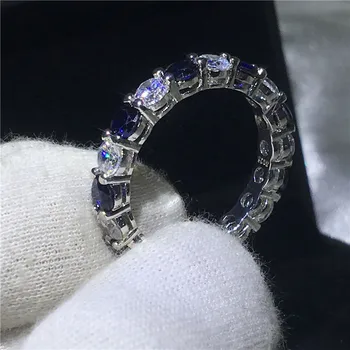 Vecalon Fine jewelry Vestuvių Juostas Žiedas 925 Sterlingas Sidabro 4mm Mėlyna 5A Cirkonis Cz Sužadėtuvių žiedai moterų ir vyrų Papuošalai