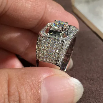 Vecalon Prabangių Vyrų žiedas 925 Sterlingas sidabro Nutiesti AAAAA Cz Šalis Vestuvių juostoje žiedai vyrams Bauda Piršto Papuošalai