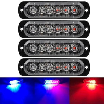 12V-24V 6LED Raudona ir mėlyna Ultra Plonas LED Strode Šviesos Signalas Policijos Mirksi Šviesos Pusėje Žiburiai Automobilio / motociklo / sunkvežimis