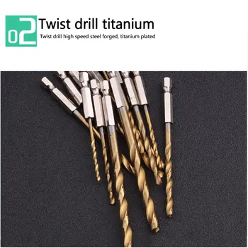 13pcs Twist Drill Bit Komplektas 1.5-6.5 mm, Padengtas Titano HSS Ginklą Grąžtas 1/4