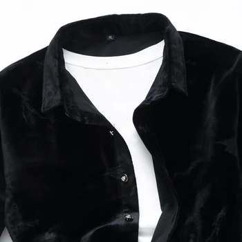 2019 vyriški mėlynos ir juodos spalvos aksomo ilgomis rankovėmis Verslo atsitiktinis shirt mens medvilnės ir velours Suknelė marškiniai Vyrų Camisas 6XL 7XL