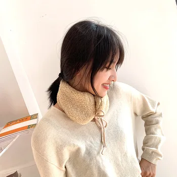 2019 žiemos korėjos stiliaus netikrą dirbtiniais kailiais apykaklės žiemos moterų storas šiltas earmuffs įvairios paskirties dvejopo naudojimo Kaklo Šilčiau gūžteli pečiais