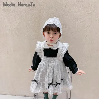 2020 m. rudenį naujų madingų mergaičių Lolita balti nėriniai juoda suknelė Princesė Šalies Baby Girl Drabužiai