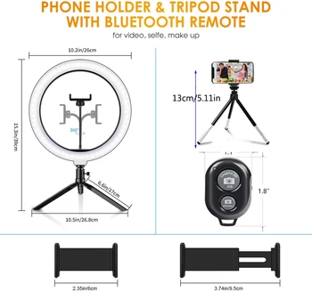 26cm LED Selfie Žiedas Šviesos Ratas Telefono Stovas Laikiklis Trikojo Ringlight Užpildyti Šviesos Žiedas Lempos šviesos srautą galima reguliuoti Trepied Fotografija