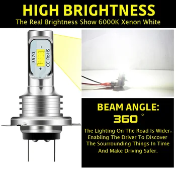 2vnt H7 LED Žibintų Lemputė Šviesos Rinkinys 12V 80W Didelės Galios LED Automobilių Šviesos Žibintai 6000K Automatinis priekinių Žibintų Lemputes 10000LM Vandeniui