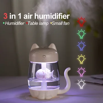 3 1. Oro Drėkintuvas Animaciją Kačių eterinis Aliejus Difuzoriaus USB Automobilių Valytuvas Cool-rūkas Fogger Maker su Ventiliatoriumi&stalo Lempa LED 350ML
