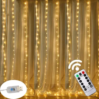 3M LED Pasakų Šviesos Girlianda Užuolaidų Lempos 8 Režimai USB String Žibintai Vestuvės, naujieji Metai, Kalėdiniai Papuošalai, Namų Miegamojo Lango