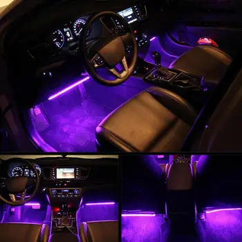 4pcs 12V Automobilio RGB LED Juostelės Šviesa LED Juostelės Žibintai Spalvos Automobilį, Dekoratyvinis Stilius, Atmosfera, Žibintus, Automobilio Salono Lemputė Su Nuotolinio