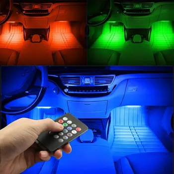 4pcs Automobilių RGB LED Juostelės Šviesos Dekoratyvinės 36SMD Atmosfera Lempos Automobilio Salono Lemputė Su Nuotolinio Automobilio Stiliaus