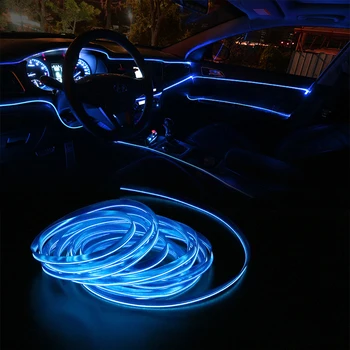 5 Metrų Lankstaus Neono EL Viela Dekoratyvinės Lempos Automobilio 12V LED Šaltos šviesos Šviesos Juostos Vidaus Apdaila, Automobilių stilius