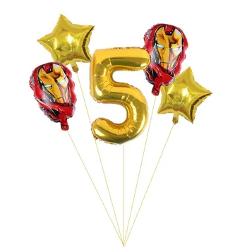 5 vnt geležinis Žmogus temą, Aliuminio folija, balionas Raudonas numeriai Berniukams ir kūdikiams gimtadienio Sienų apdailai Vaikas žaislas balionas