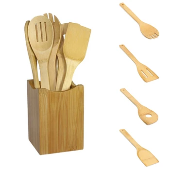 6pcs/set Maišymo Nustatyti Bambuko Šaukštas Mentele Virtuvės Indų Mediniai maisto Gaminimo Įrankis, virtuvės įrankiai