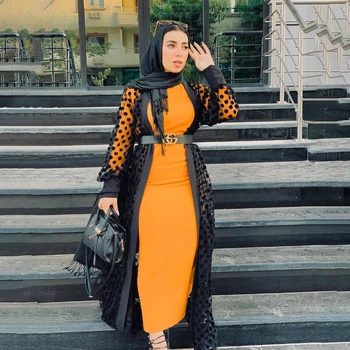 Abaja Dubajus Kaftan Hijab Islamas Drabužių Musulmonų Kimono Megztinis Caftan Abayas Moterų Turkijos Šifono Ramadanas Eid