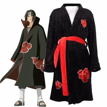 Anime Naruto Akatsuki Uchiha Itachi Cosplay Chalatas Suaugusiųjų Unisex Flanelė Pižama, Žiemą Šiltas, Naktiniai Drabužiai Sleepwear Kimono Skraiste