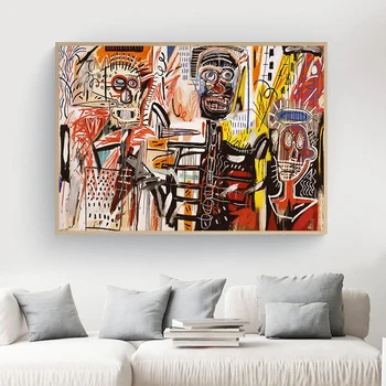 Basquiat Abstrakčios Tapybos Drobės Gatvės Grafiti Sienos Menas, Plakatų ir grafikos Robotas Wall Nuotraukas Kambarį Namų Dekoro