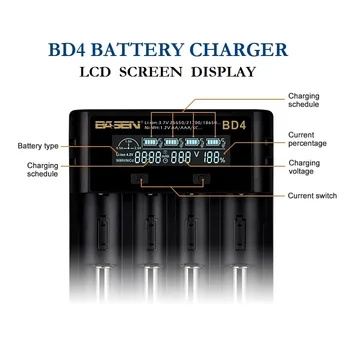 BD4 18650 Baterija, Įkroviklis, 3,7 V/1.2 V 26650 21700 AA/AAA 18650 NiMH li-ion baterija Smart Įkroviklį su 5V/2A Plug