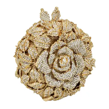 Boutique De FGG Elegantiškas Rožių Gėlių Moterų Kristalų Vakarą Sankabos Krepšiai Nuotakos Gėlių Rankinės ir Piniginės Vestuves Diamond Krepšys