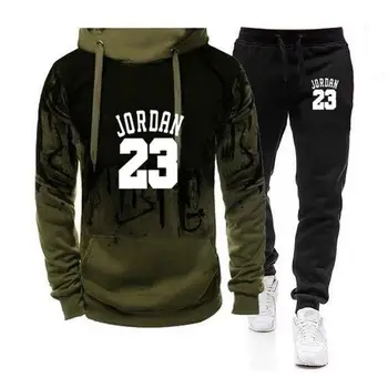 Conjunto de dos piezas de ropa deportiva para hombre,Sudadera con capucha 3D y pantalones de chndal, hiphop jordanija 23,estampado