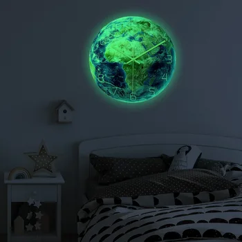 Creative 3D Akrilo Šviesos Žemę Sieninis Laikrodis šviečia Tamsoje Silent Numeriai Žemė Kabo Laikrodis, Miegamojo Namų Dekoro 30cm