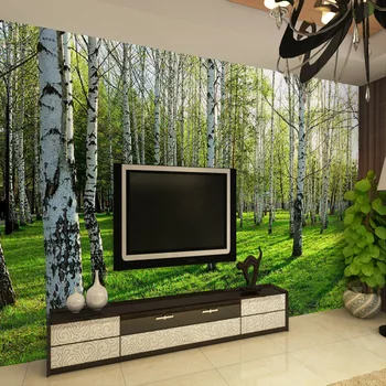 Custom 3D trimatis Sienų Tapetai Gyvenimo Kambario, Miegamasis, Sofa-lova, TV Foną Žalia Beržo Miškų Foto Tapetai
