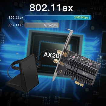 Darbalaukio 2400Mbps PCI-E Dual Band WiFi Bevielio ryšio Adapteris 
