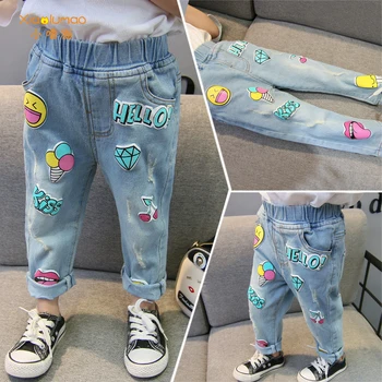 Džinsai vaikams grafiti džinsus, mielas džinsai mergaitėms, Kelnės mergaitėms bamblys mergina džinsinio vaikai džinsinio 2020 m. Vaikų drabužiai